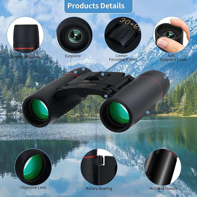 Compact 30x60 Binoculars for Adults and Kids, Foldable Lightweight Easy Focus - Image 8
