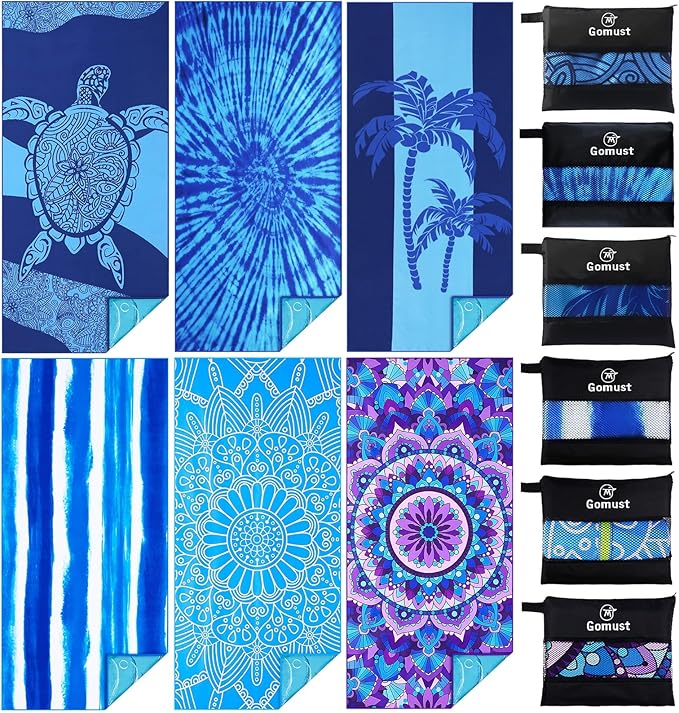 6 Pack Lightweight Thin Beach Towel Oversized 71"x32" Big Extra Large by Gomust
