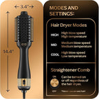 Automatic Dual Voltage Blowout Brush Hair Dryer, 4-in-1 Blow Drying Brush, Ionic Hair Straightener w/No Heat Damage, Light 1.3 lb Blowout Tool, Blow Dryer Curling Wand, Hot Air Styler for All Types