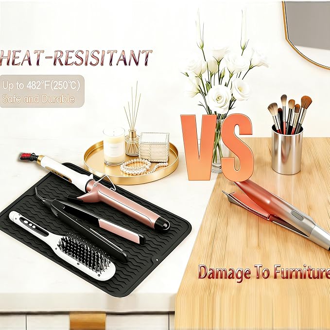 Heat Mat for Curling Iron, Oversize Silicone Resistant Mat for Hair Tools, Hot Pad for Hair Straightener, Flat Irons and Hot Hair Styling Tools Home Travel Gym Salon (15.7" x 11.8")