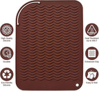 12" X 9" Large Heat Resistant Silicone Mat for Hair Styling Tools, Curling Iron Mat, Flat Iron Holder, Hair Straightener Pad, Makeup Mat, Hot Tools Mat for Travel Vanity Salon - Mocha Brown