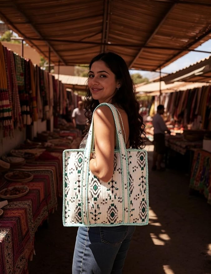 Cotton Quilted Tote Bag for Women – Large Beach & Travel Tote - Image 2