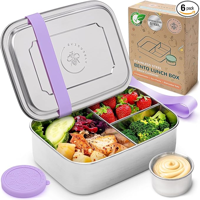 Everusely - Bento Box - Lavender, 37oz / 1.1 L - Stainless Steel Lunch Box - 3 by Everusely