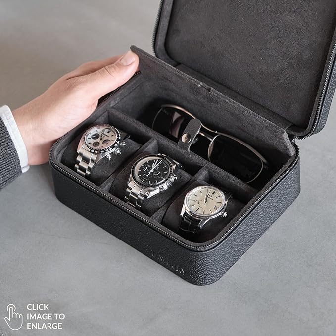 TAWBURY 3 Slot Watch Case Plus Storage – Luxury Leather Watch Travel Case - Image 2