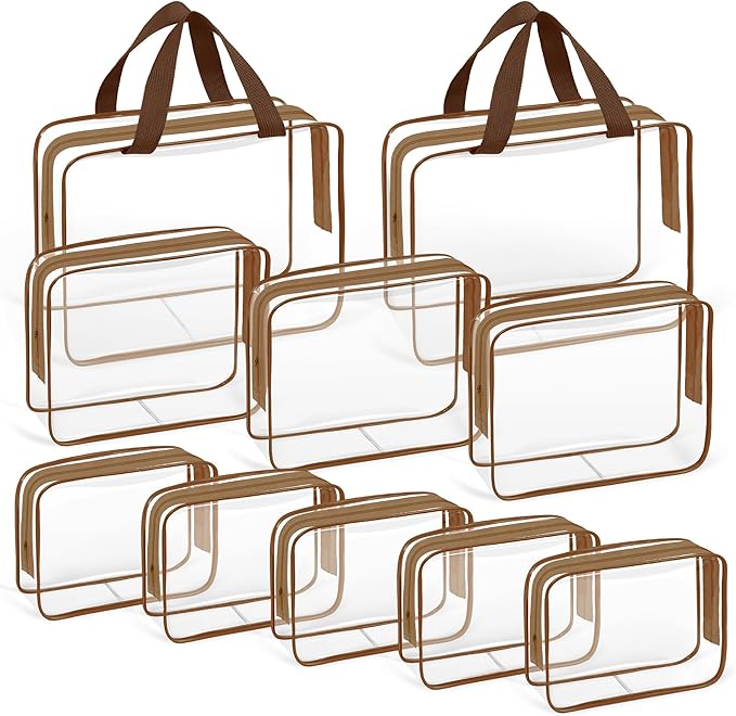 TISRATOK 10 PCS Clear Travel Makeup Toiletry Bag, Plastic PVC Cosmetic TSA by TISRATOK