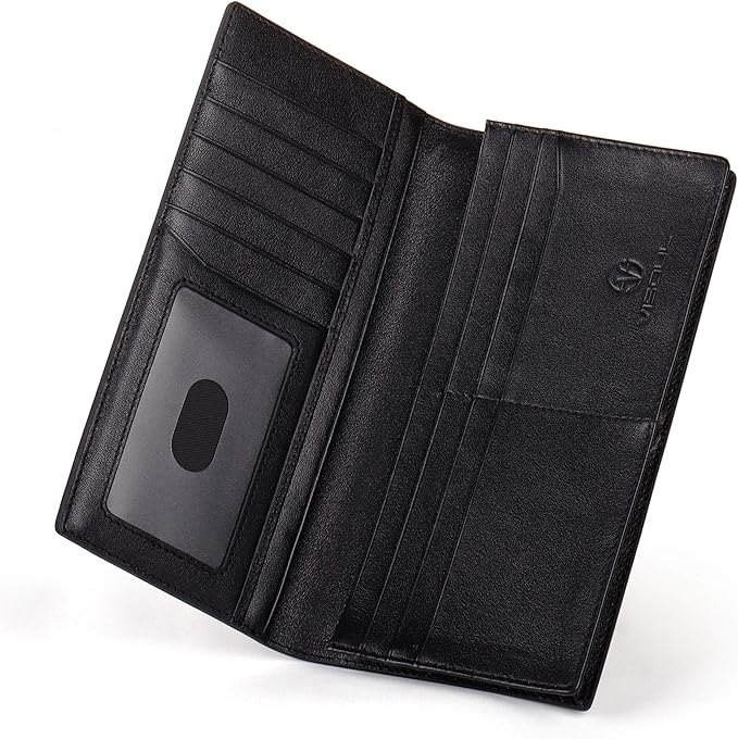 VISOUL Mens Leather Long Checkbook Bifold Wallets - Image 4