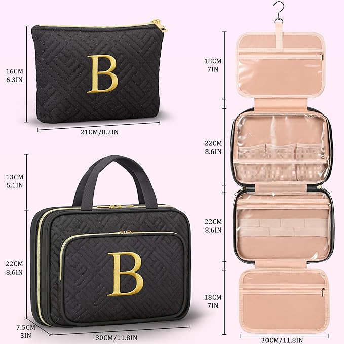 Gifts for Women, Initial Toiletry Makeup Bag Hanging Cosmetic Organizer - Image 2