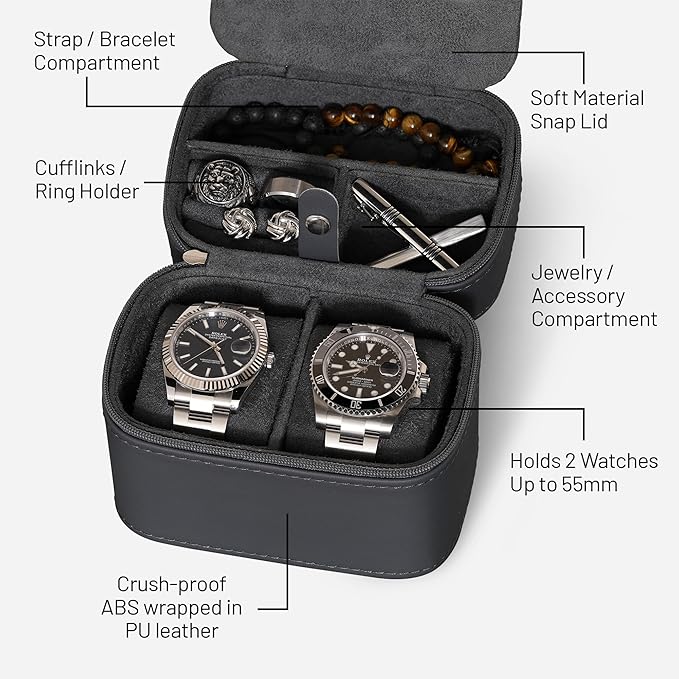 ROTHWELL 2 Watch Travel Case Storage Organizer - Image 3