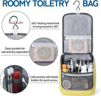 Travel Hanging Toiletry bag for Men & Women, Water-resistant Sturdy Nylon Toiletries Organizer for Cosmetics, Makeup Brushes, Shaving Tools, Bathroom Bag, Yellow