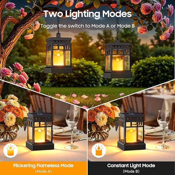 KOOPER Solar Lanterns Outdoor Waterproof, 2 Modes Hanging Solar Lantern - Image 2