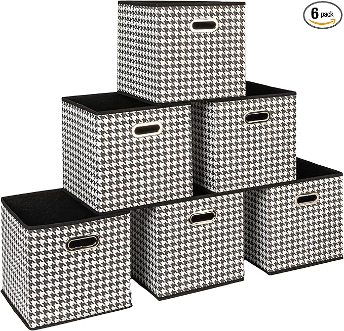 Household Essentials Fabric Storage Bins 6 Piece Set, Houndstooth White and by HouseholdEssentials