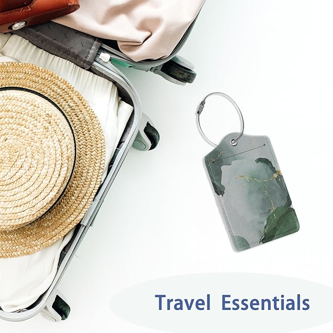 2Pcs Luggage Tag for Suitcase Green Ink Abstract Marble Cute Suitcase Tag - Image 5