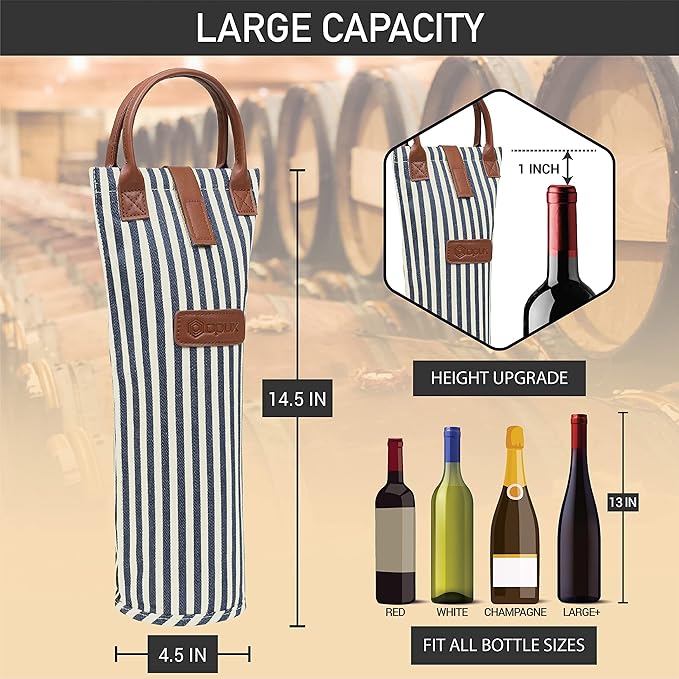 opux Wine Bag Single Bottle Carrier Tote, Insulated Travel Wine Cooler Bag - Image 3