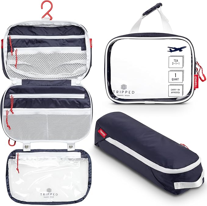 Toiletry Bag Kit Set: Hanging Travel Toiletry Bag + 311 TSA Cosmetic Liquid Bag by TRIPPEDTravelGear