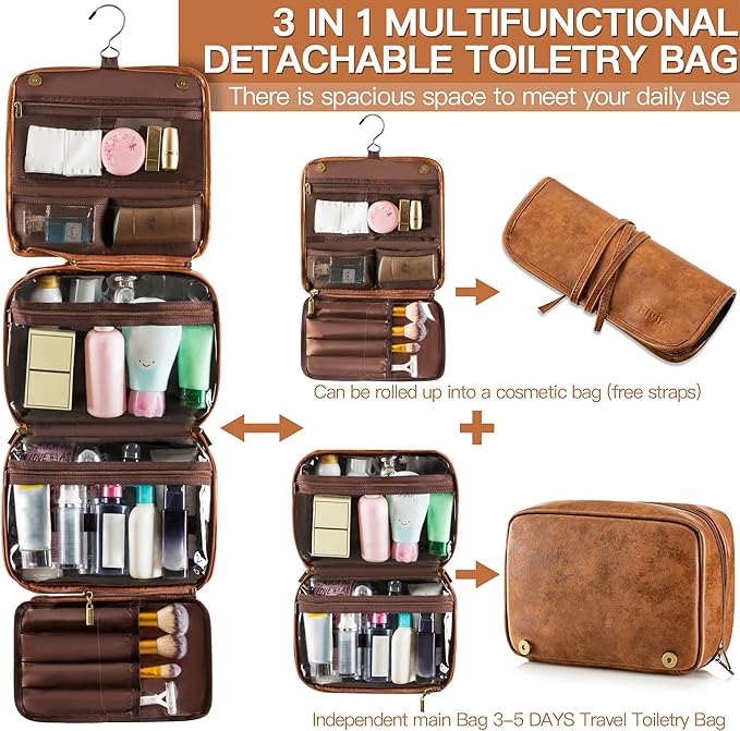 Elviros Hanging Toiletry Bag for Men Travel Essentials 3-in-1 Large Waterproof - Image 2