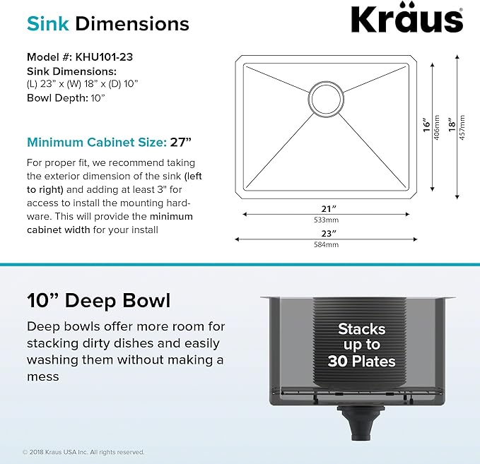 KRAUS Standart PRO™ 23-inch 16 Gauge Undermount Single Bowl Stainless Steel - Image 5