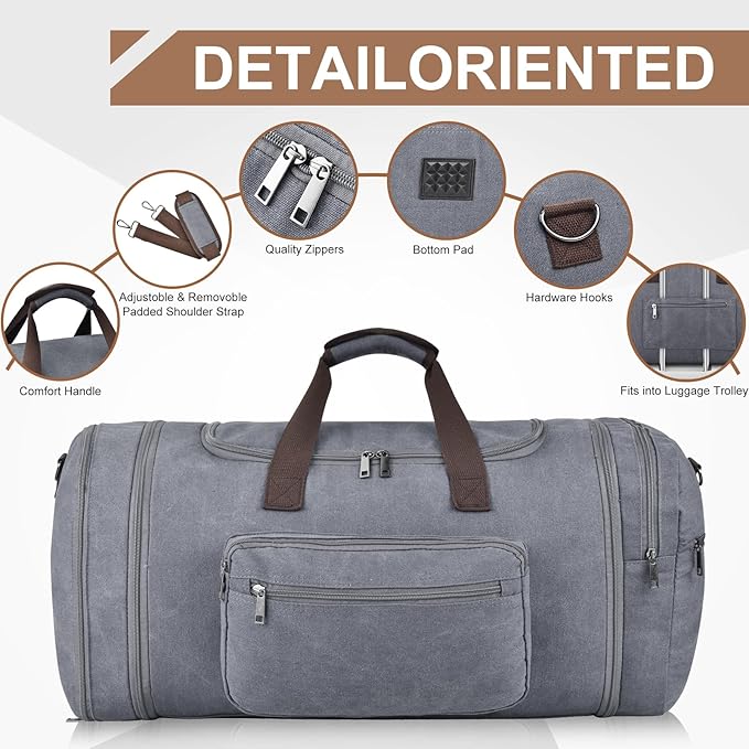 Felipe Varela 60L Duffle Bag for Men, Large Expandable Canvas Duffel Bag for - Image 7