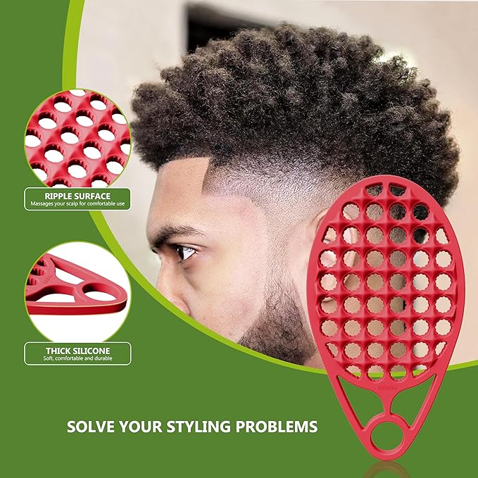 KOUPA Silicone Curly Hair Brush with Pick Comb, One Piece Twist Curl Comb for Afro Curls, Washable Hair Tool for Men Women, Red