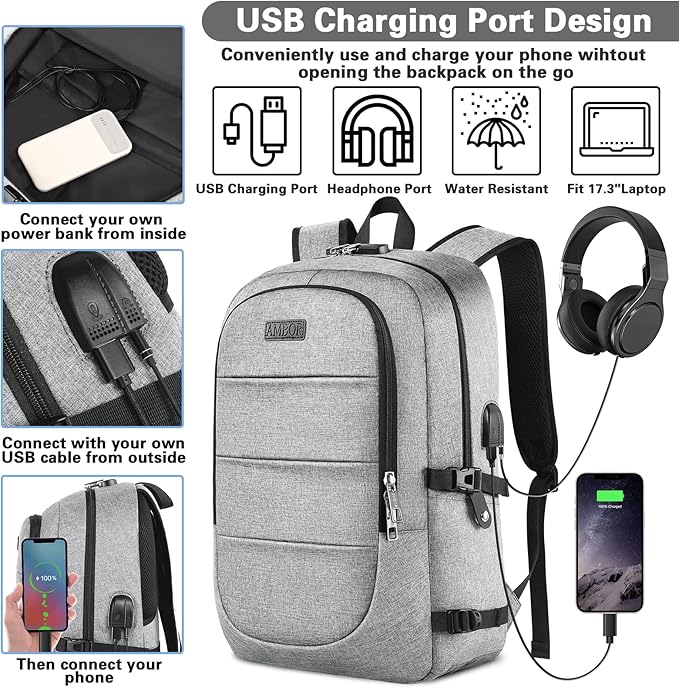 AMBOR Travel Laptop Backpack, 15.6-17.3 inch Anti Theft Business Laptop Backpack - Image 2