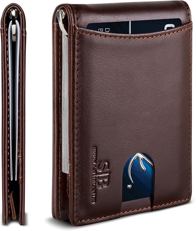 SERMAN BRANDS RFID Blocking Slim Bifold Genuine Leather Minimalist Front Pocket by SERMANBRANDS