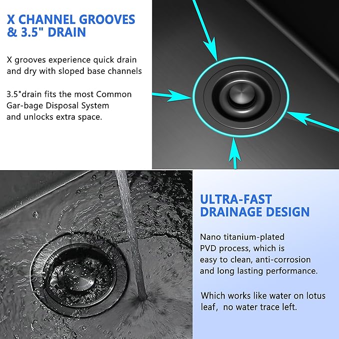 25x22 Inch Black Drop In Kitchen Sink, 25 Inch Gunmetal Black Kitchen Sink Top - Image 3