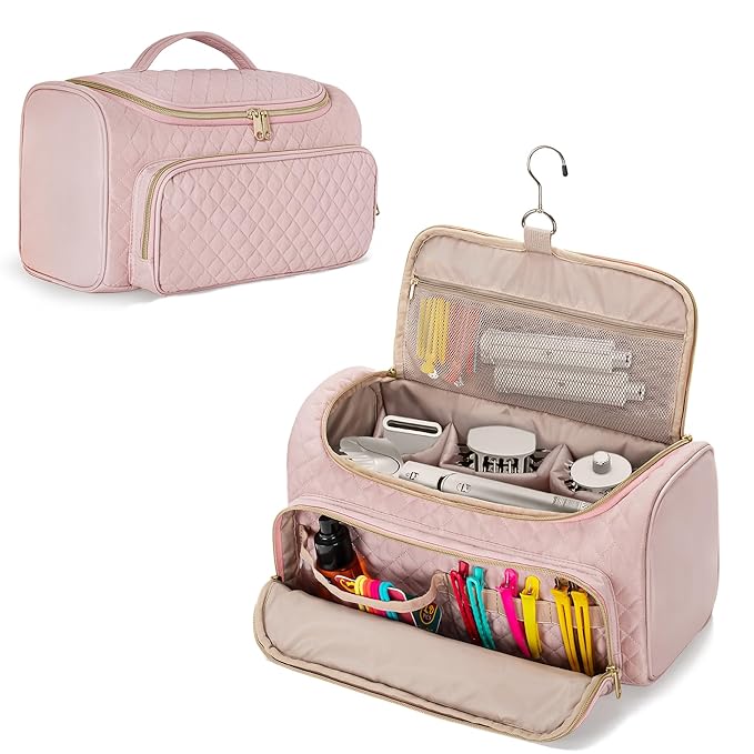 Fasrom Travel Carrying Case Compatible with Shark FlexStyle Air Styling & Drying System HD430/HD435, Hair Blow Dryer Storage Bag to Organize Hair Styling Attachments, Pink (Empty Bag)
