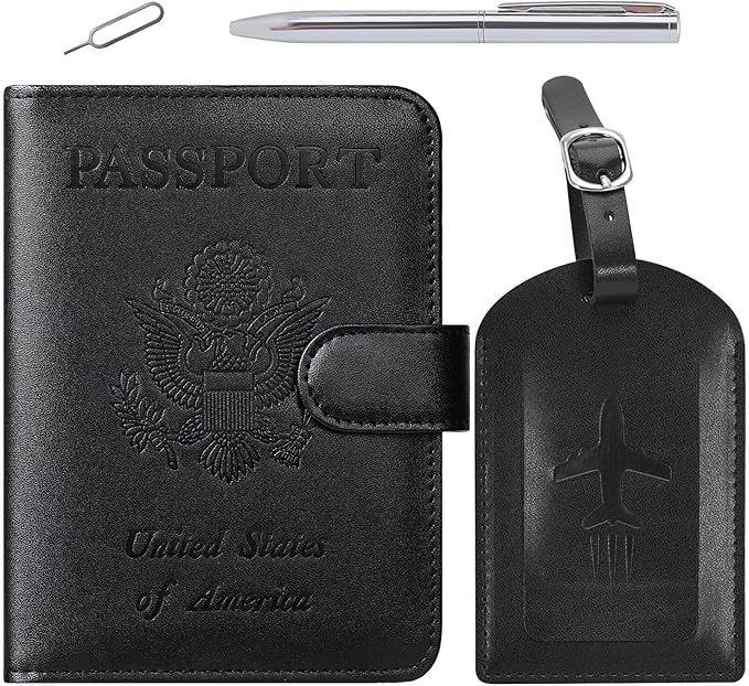 Passport Holder With Luggage Tag Cover Wallet RFID Blocking Leather Case Travel by PASCACOO