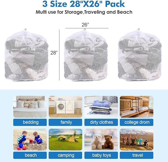 3Pcs Mesh Laundry Bags Washing Machine Mesh Wash Bags Jumbo - Image 5