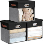 Fabric Storage Cubes with Clear Windows and Lids, Decorative Storage Boxes by Roobyl