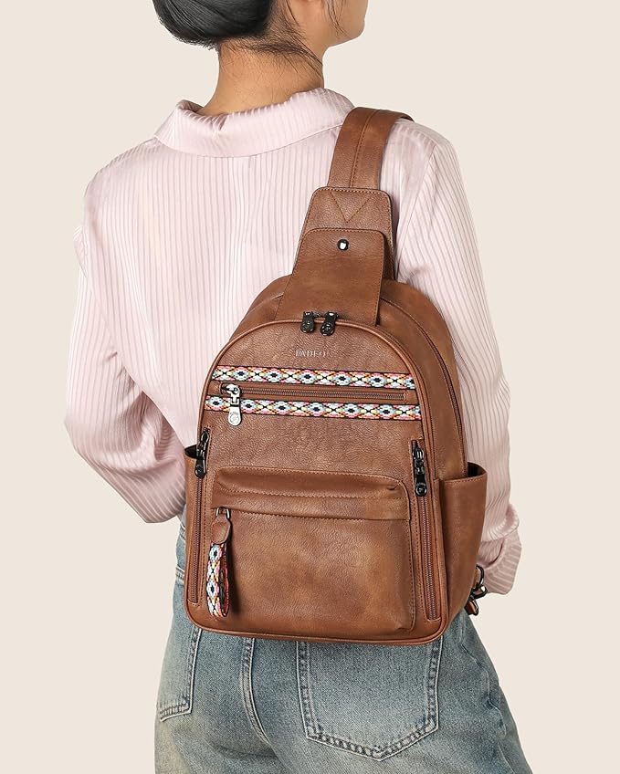 FADEON Large Sling Bag for Women, Leather Crossbody Purse Designer Anti Theft - Image 2