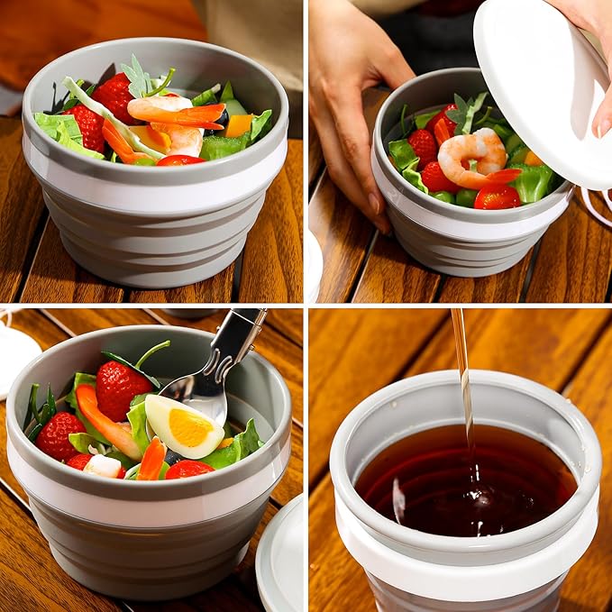 Odoland Camping Mess Kit Silicone Collapsible Bowl, Cup & Stainless Steel Spoon - Image 5