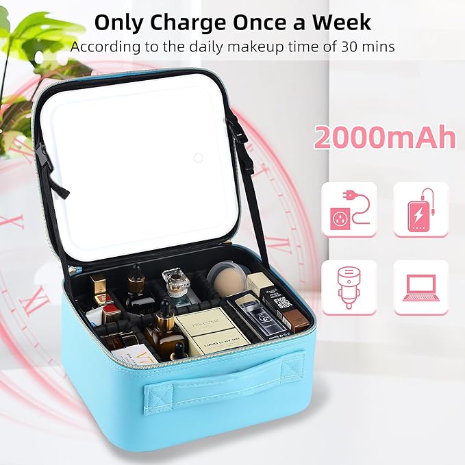 Travel Makeup Bag with LED Mirror – Waterproof Cosmetic Train Case with - Image 4