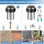Chumia 6 Pcs Door Stopper Mounted Floor Stops Stainless Steel Cylindrical - Image 5