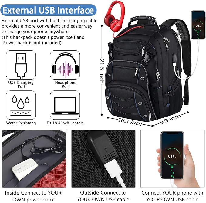 18.4 Laptop Backpack for unisex, 55L Extra Large Gaming Laptops Backpack - Image 3