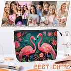 Cosmetic Bags Travel Makeup Toilet Case Waterproof Pouch for Women Girls 6.7X9.45inches - Two Flamingos in A Tropical Floral Setting