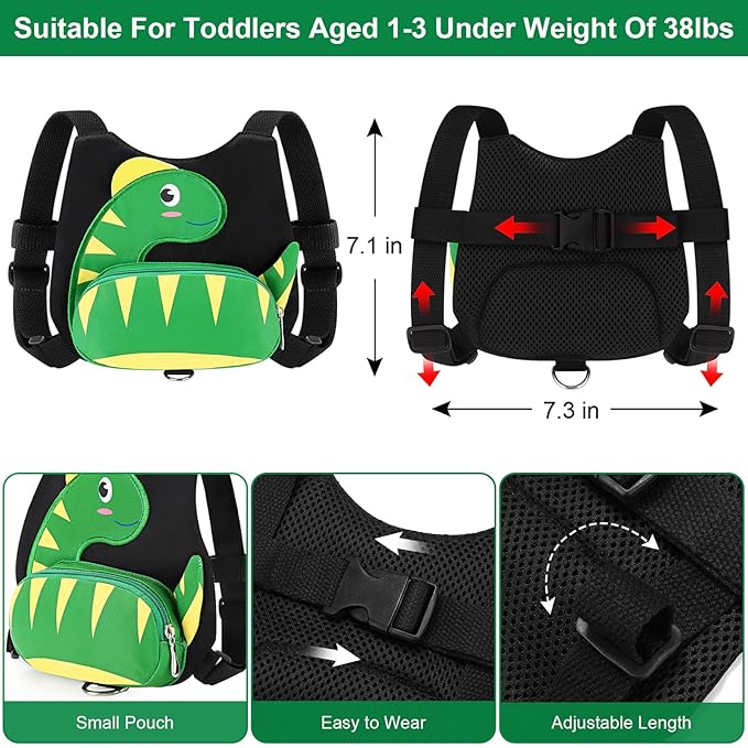 Accmor Toddler Harness Leash + Anti Lost Wrist Link, Cute Dinosaur Kids Harness - Image 2
