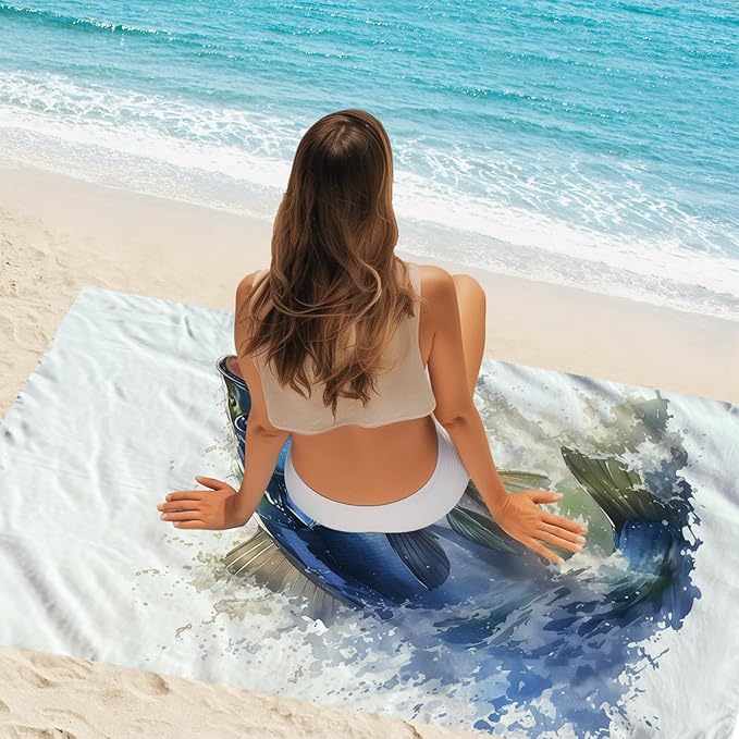 WZOMT Bass Fish Beach Towel Blanket Fishing Towels, Funny Bass Green White - Image 7