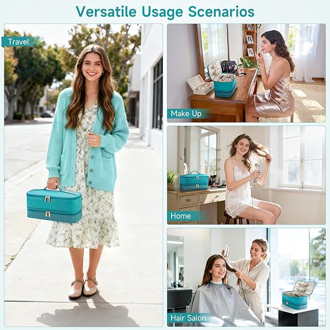 Travel Hair Dryer Case for Shark Flexstyle, Double-Layer Carrying Case for Shark Flex Style Blow Dryer, Portable Hair Tools Storage Organizer Bag for Shark Beauty Hairdryer Attchments (Teal Green)