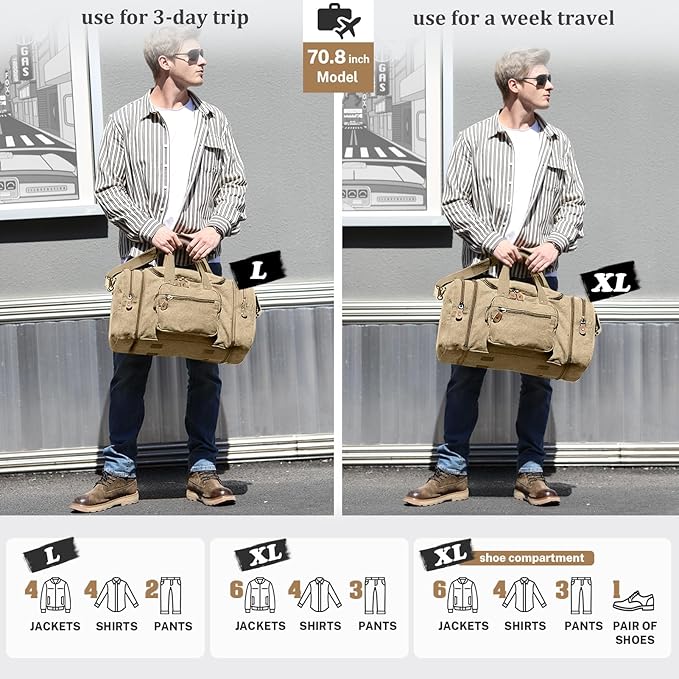 Gonex Canvas Duffle Bag for Travel 50L Expandable Duffel Weekend Overnight Bag - Image 6