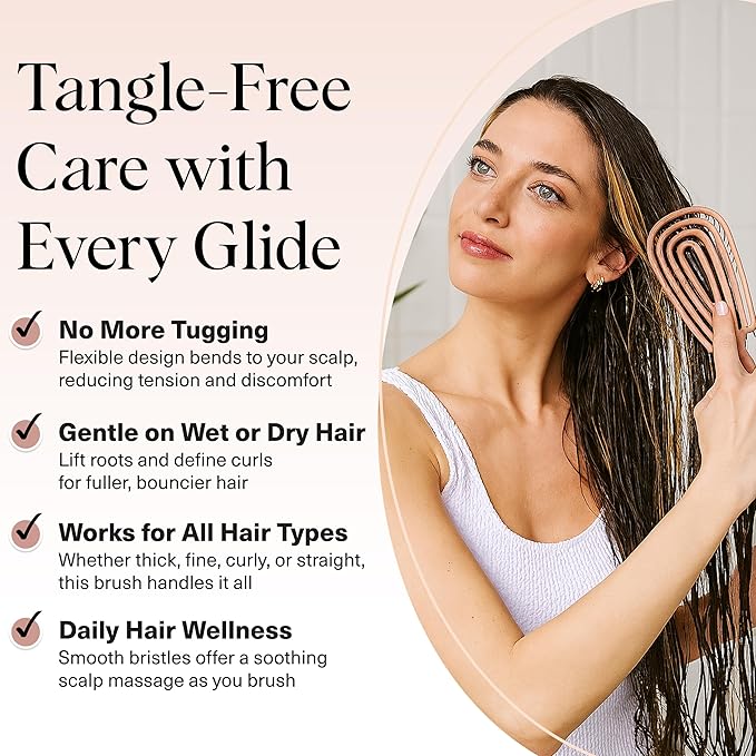 Kitsch Hair Brush Detangler – Flexi Flow Hair Brush for Women, Men & Kids | Detangling Brushes for Curly Hair with Bendable Frame, Bounce Curl Defining Brush for Wet or Dry Strands - Terracotta
