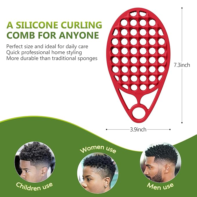KOUPA Magic Silicone Curly Hair Brush, One Piece Twist Curl Comb for Afro Curls, Washable Hair Tool for Men Women, Red, 2 Pieces