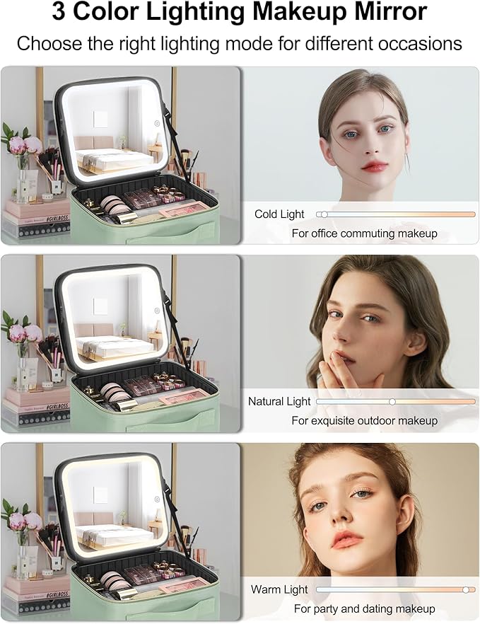 Chomeiu Makeup Bag with LED Mirror, Travel Makeup Case - Image 4