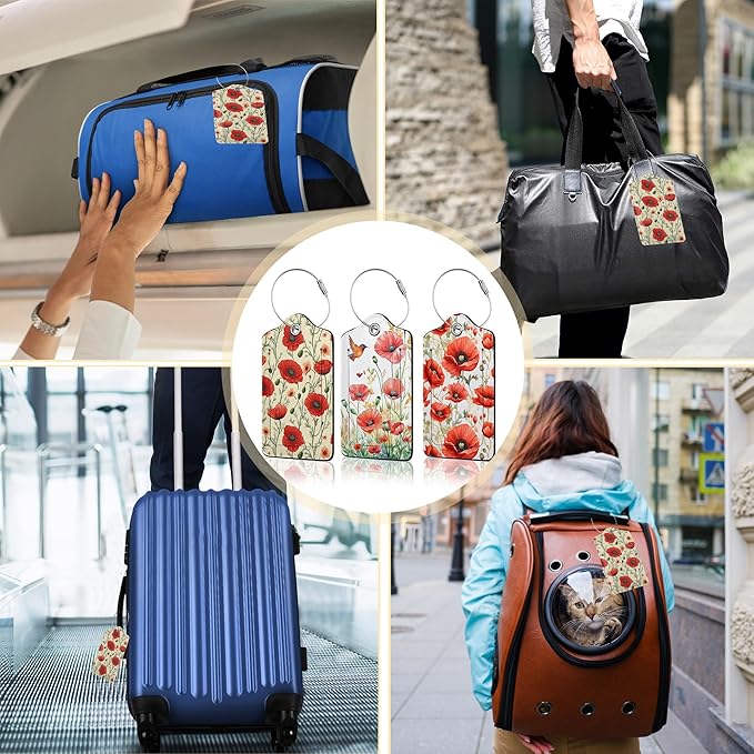 3 PCS Red Poppy Flower Luggage Tags, Suitcase Tags Privacy Cover ID Label - Image 7