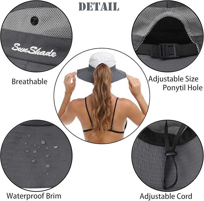 Womens Summer Sun Hat Beach Hat Wide Brim Outdoor UV Protection Hat Foldable - Image 3