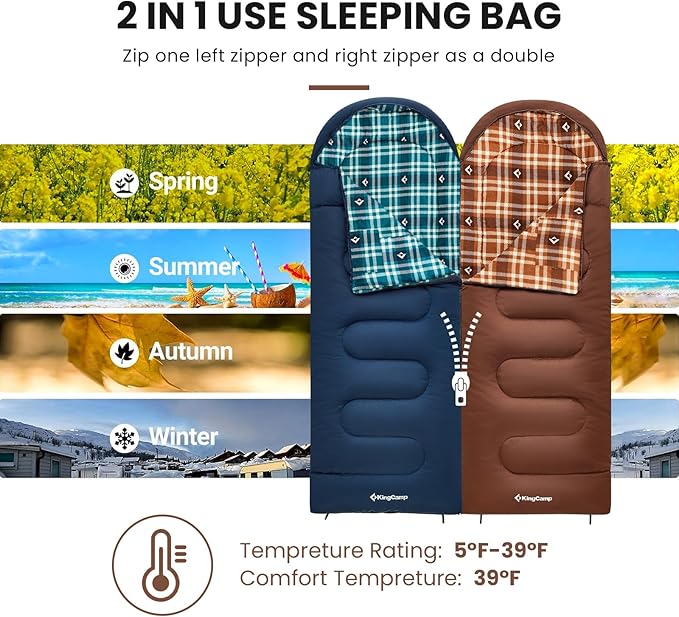 KingCamp Sleeping Bag for Adults, Cold Weather & Warm XL Big and Tall Flannel - Image 4