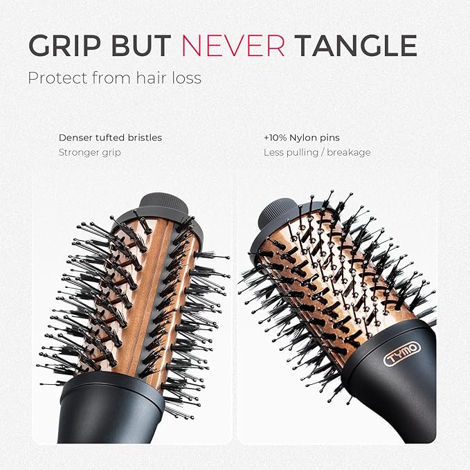 TYMO 2.0 Hair Blow Dryer Brush - Blowout Hot Air Brush, One Step Volumizer, Upgraded 2 Inch Barrel Roller Curling Styler, 3X Faster Drying, 0.6 lb Lightweight, Straightener Curling in One, Black