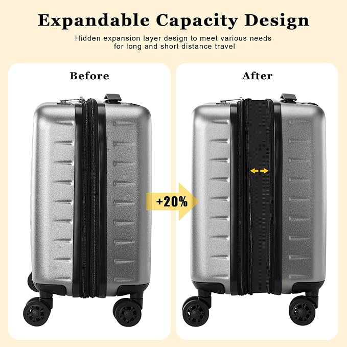 16 Inch Carry On Luggage Airline Approved, Expandable Lightweight ABS+PC Hard - Image 2