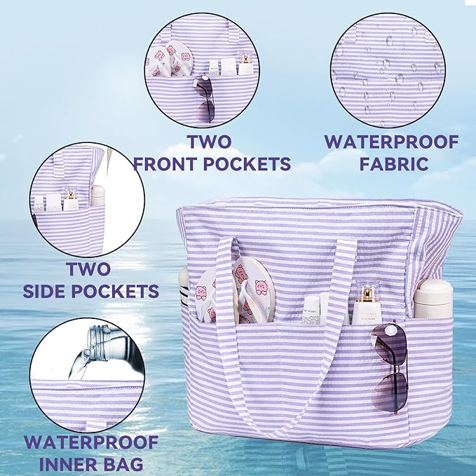 LEDAOU Beach Bag Waterproof Sandproof Women Tote Bag Pool Bag - Image 4