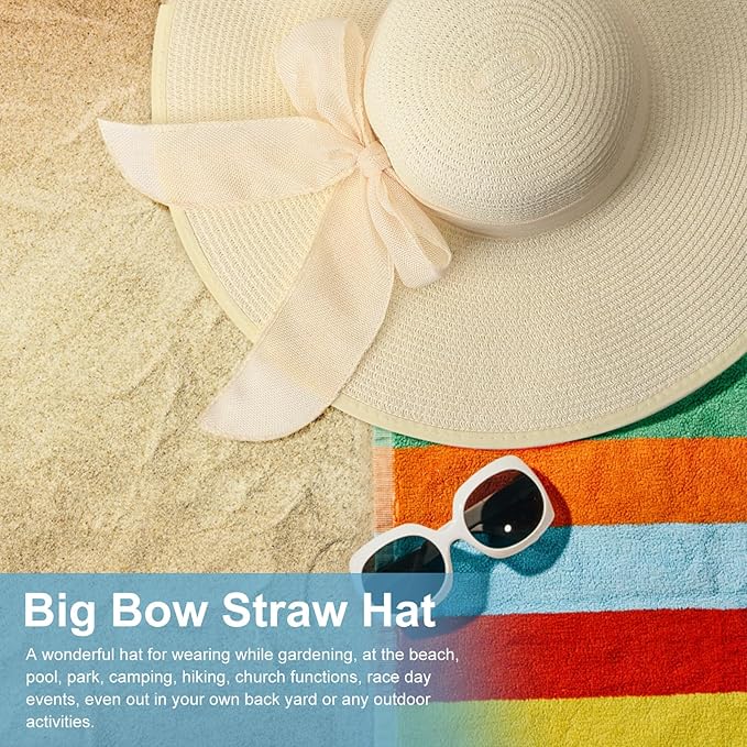 DRESHOW Beach Hats for Women Big Straw Wide Brim Summer Hat Floppy Foldable - Image 4
