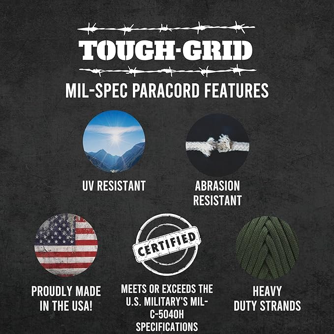 TOUGH-GRID 750 Paracord Rope Nylon Parachute Cord, Made in USA Survival Kit - Image 6